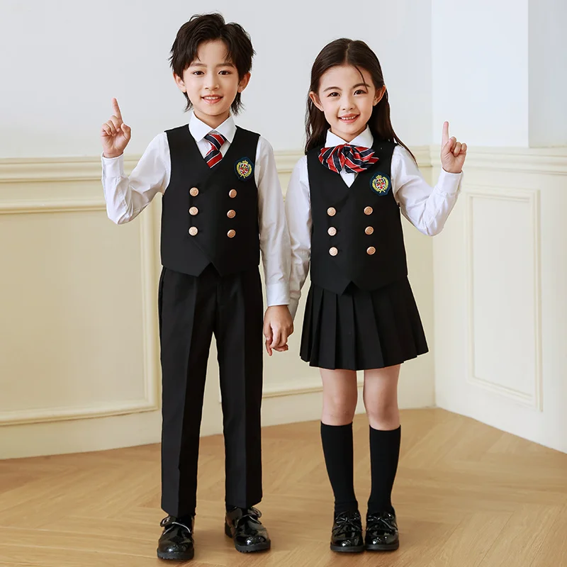 Cool Kids Boys Formal Waistcoat Double Button Blazer Type Vest Girl Birthday Party Wedding Clothes Costume Black Grey Royal Blue