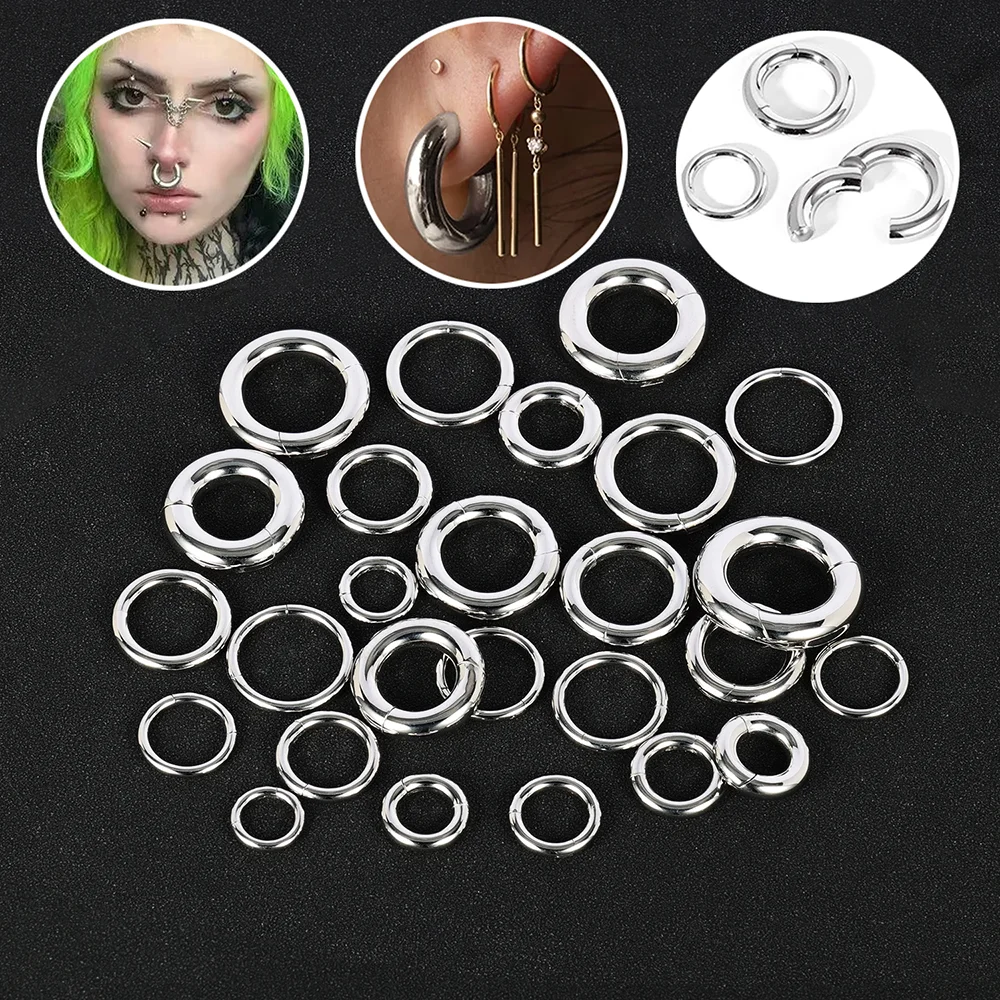 Surgical Steel Segment Hinged Hoop Earring Ear Gauges Plugs Septum Clicker Nose Ring Ear Cartilage Tragus Helix Piercing Jewelry