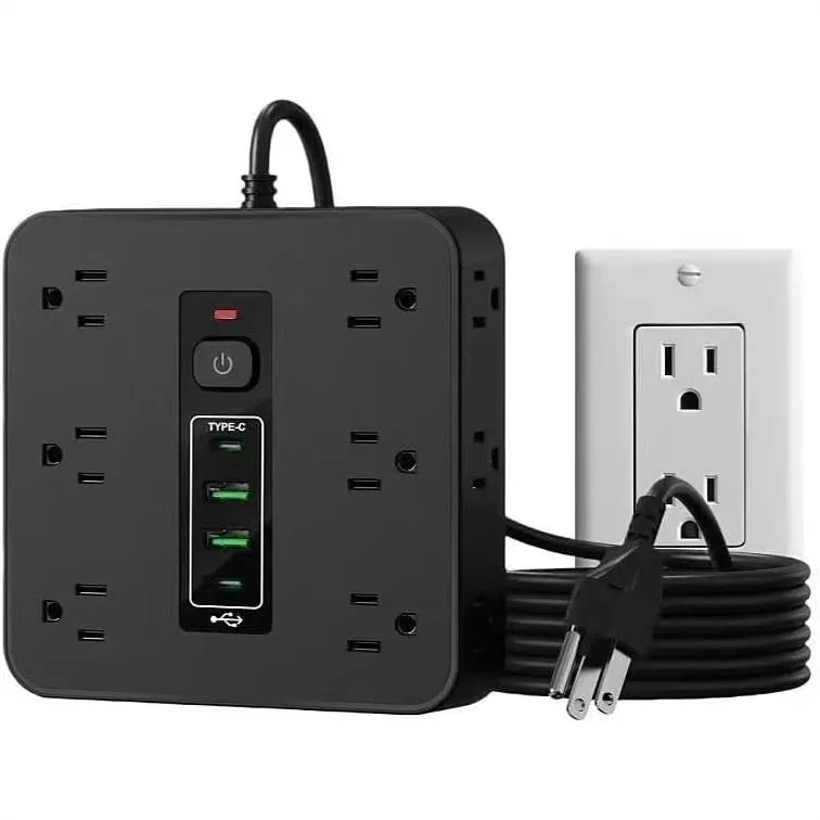 16-in-1 Surge Protector Power Strip with 12 AC Outlets and 4 USB Ports for Home Office Gaming Travel, 6FT Flat Plug Extension