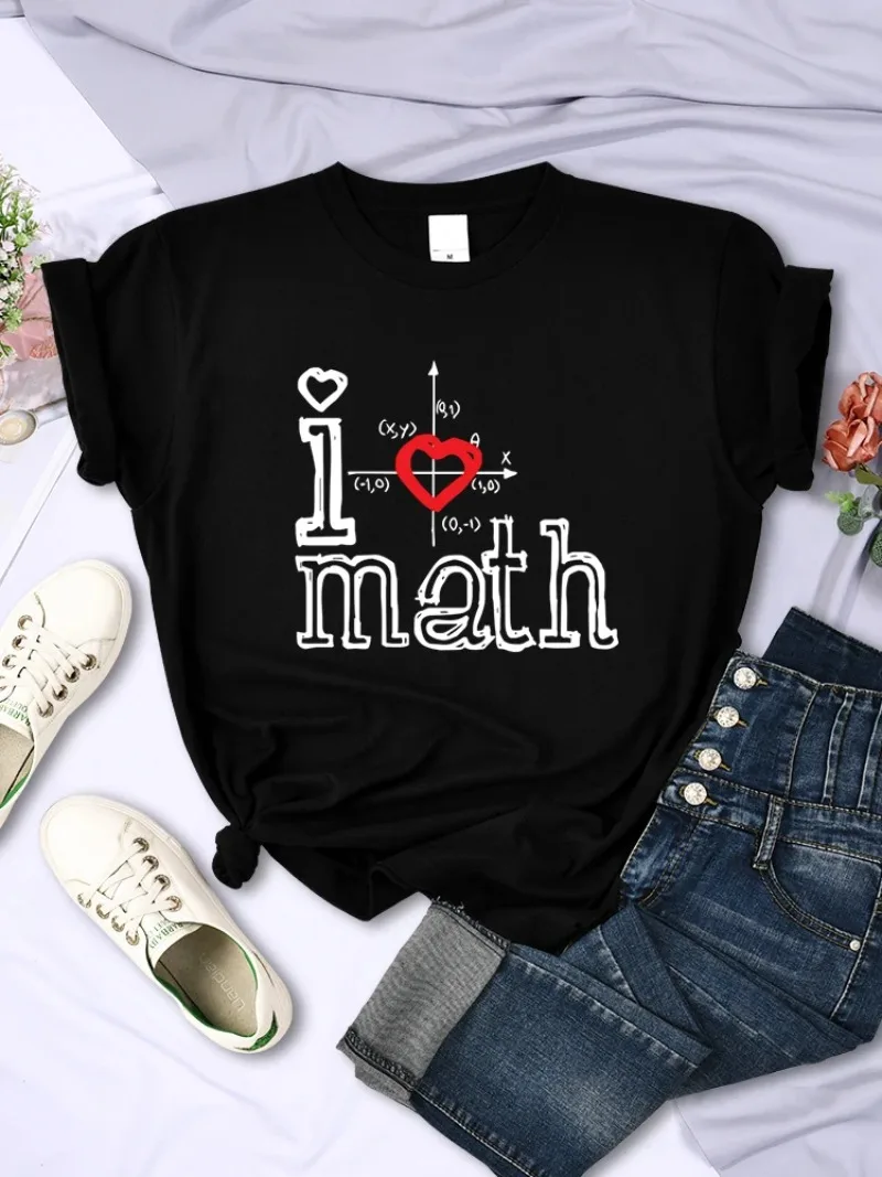 Women Tshirts Casual Summer Sport Tee Clothing Creativity All-math Short Sleeve Female Tops Fashion Logo I Love Math Printed