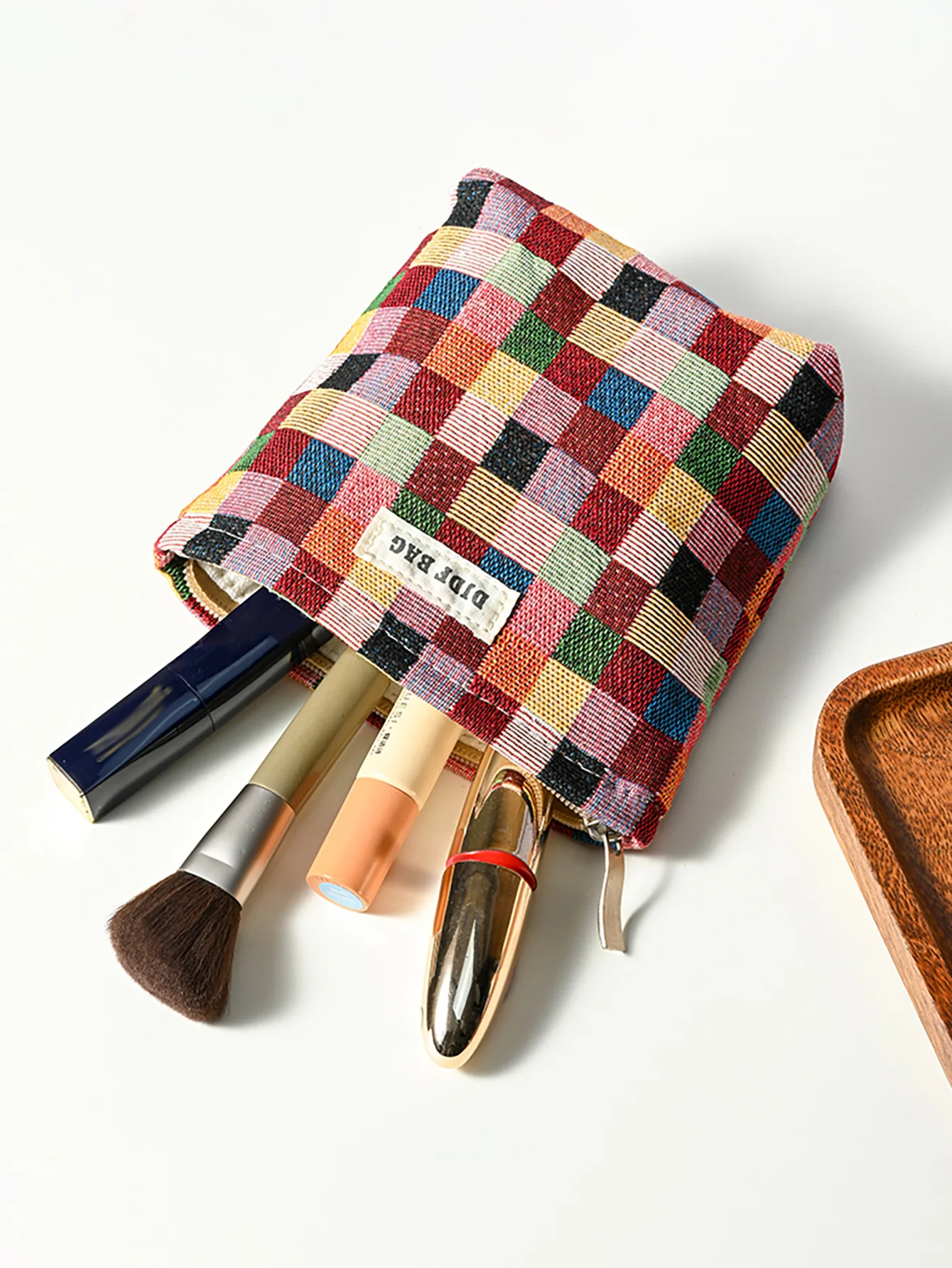 

Ladies' Cosmetic Bag New Plaid Japanese Harajuku Small Cute Travel Makeup Bags Lipstick Earphones ID Card Storage Bags For Girl