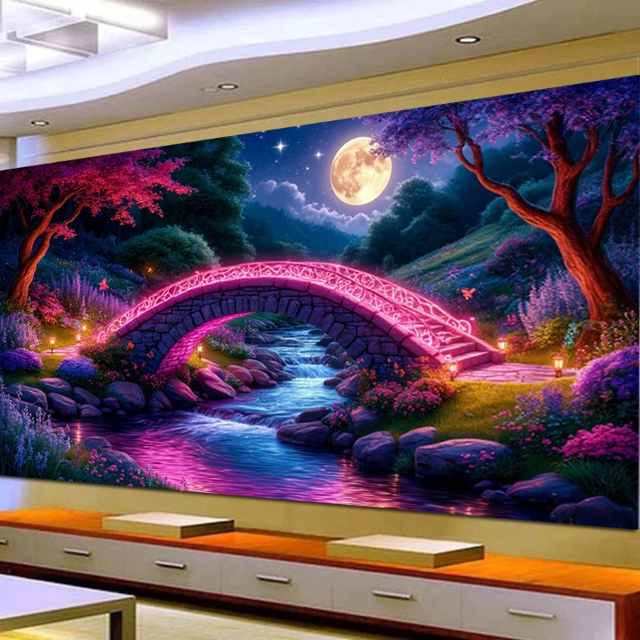

Moon Bridge River Large Size Diy Diamond Arts Painting Kits Beautiful Scenery Full Square Round Drill Mosaic Embroidery Picture