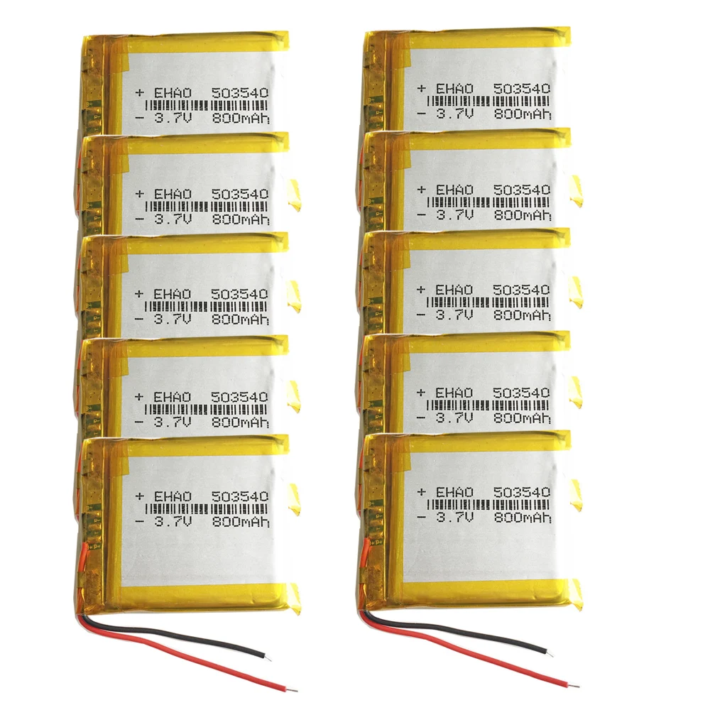 10 pcs 3.7V 800mAh Polymer Lithium Rechargeable Battery Lipo Cells 503540 For MP3 GPS DVD PAD Bluetooth Recorder Headset Camera