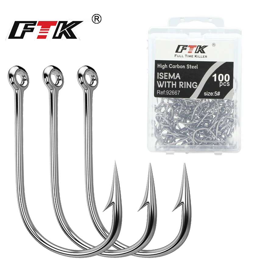 

FTK 50Pcs-200Pcs ISEAMA High Carbon Steel Fishing Hook Strong Japan Ringed Shape Barbed Fishhook for Carp Fishing Accessories