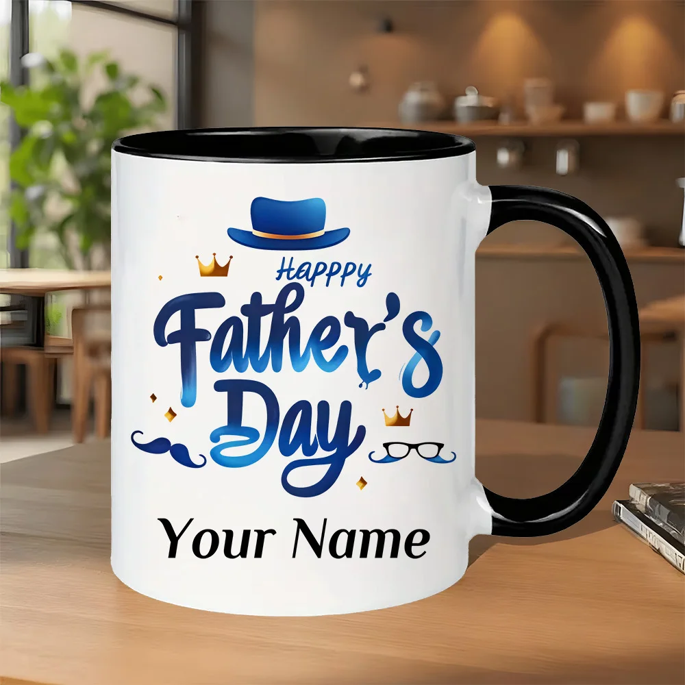 11oz Custom Name Gentleman Hat Mustache Ceramic Mug Dishwasher Safe Hot Cold Drinks Coffee Cup Happy Father's Day Gift For Dad Husband Grandpa