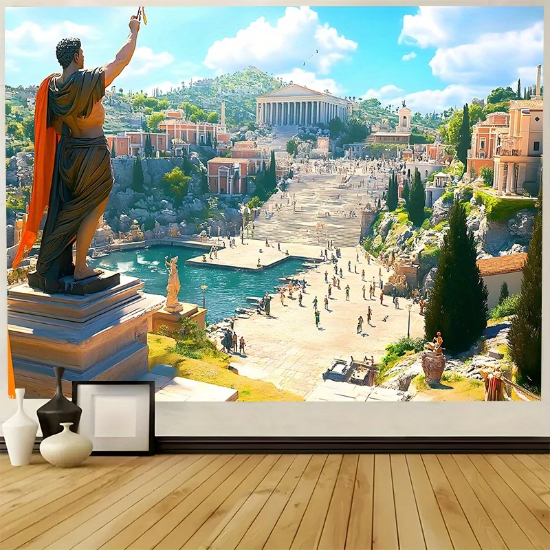 Vintage Classical Greek Roman Mythology Mural Tapestry Wall Art Print Decor for Living Room Home Style Mediterranean Ruins Poste