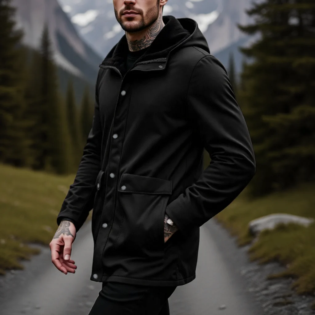

Men's Luxury Faux Fur Trim Hooded Puffer Jacket Warm Thickened Windbreaker Mid-Length Winter Coat