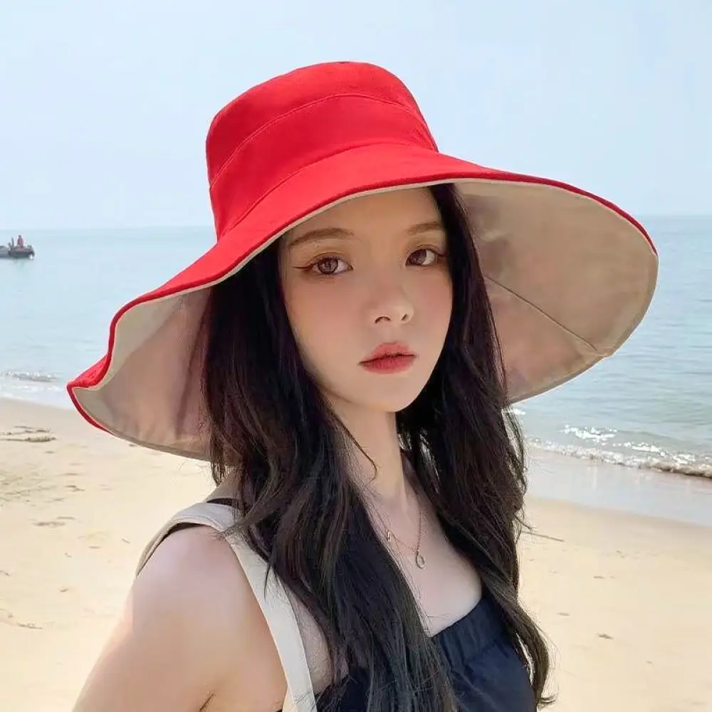 Women Summer Bucket Hat Wide Brim Sun Protection Cap Foldable Breathable Beach Hat Fashion Casual Outdoor UV Protection