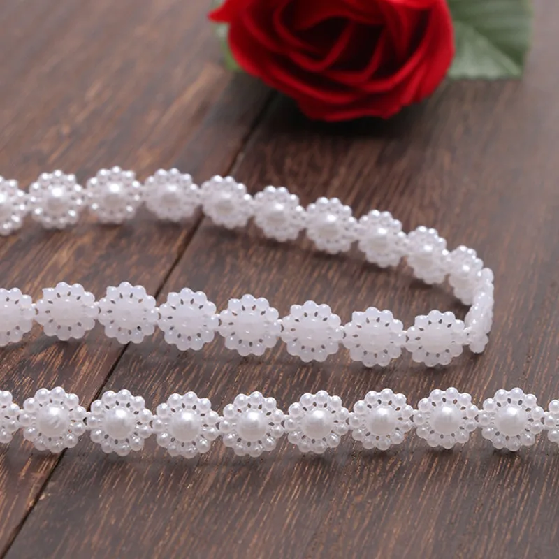 5 Yards Imitation pearl sunflower handmade linked bead lace chain hair ornament car handmade doll decoration accessories