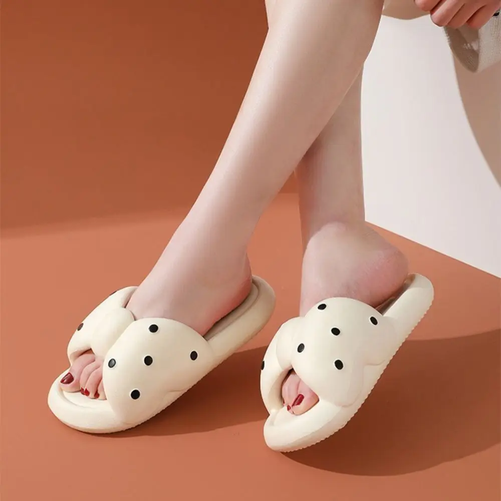 Fashion Polka Dot Slide Slippers Women Anti-slip Sweet Bathroom Slippers House Flat Shoes Open-toed Bowknot Slippers Summer