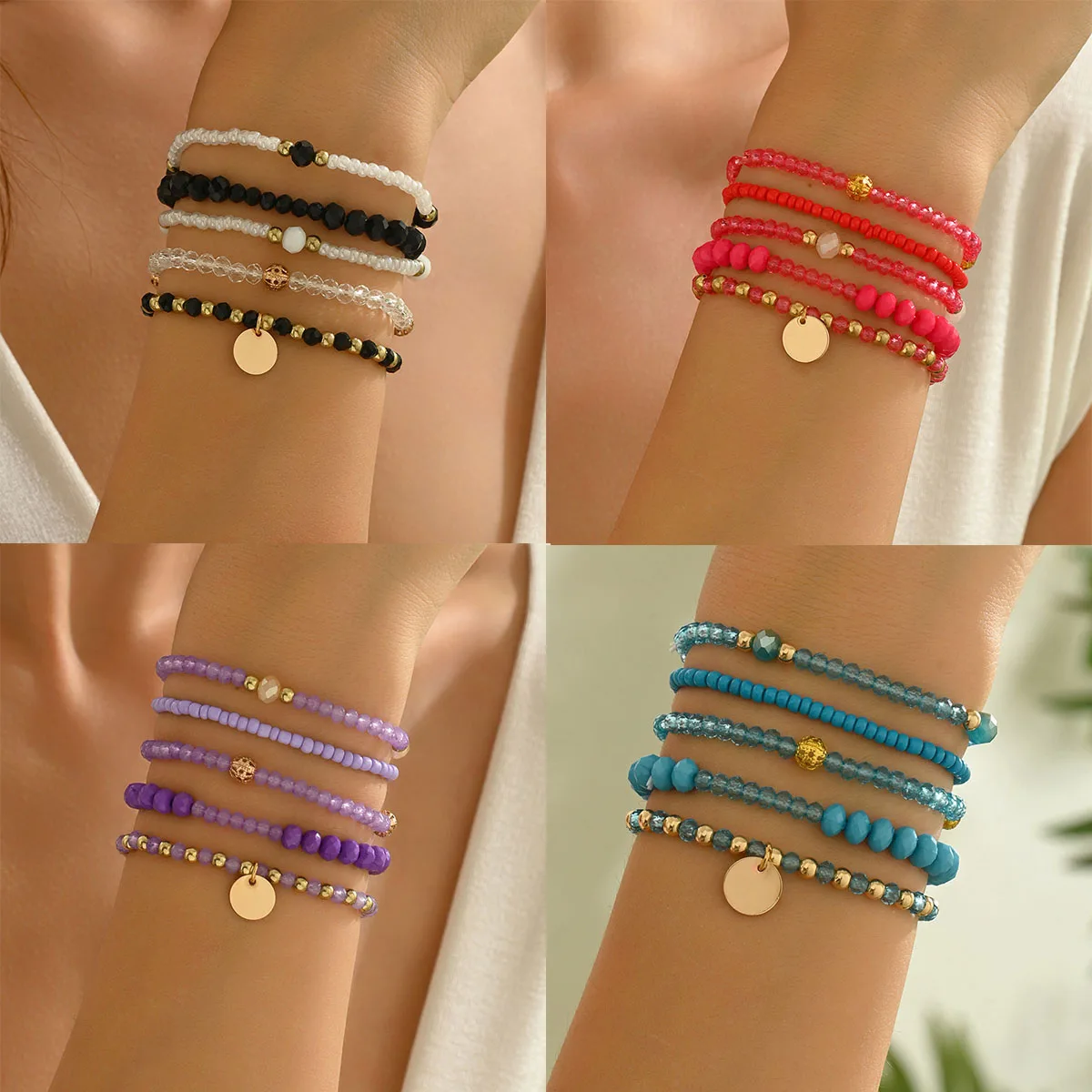 Y2K Ethnic Bohemian Beaded Bracelets Set for Women  Beads Chains Stackable Wristband Girls Boho Hand Jewelry Accessoreis