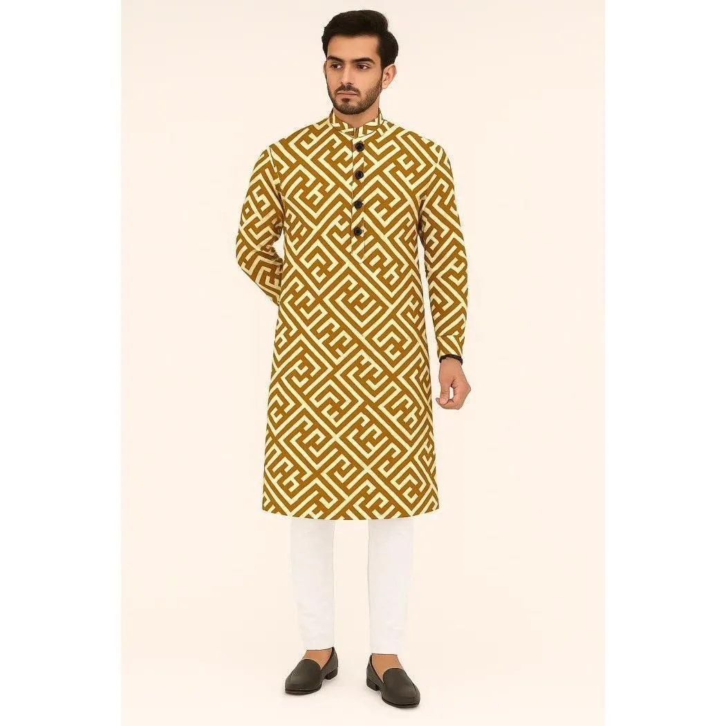 2026 ملابس رجالية مسلمة الوقوف طوق الذهبي طباعة قميص طويل الأكمام العصرية الهيب هوب ملابس كاجوال النمط العرقي النمط الوطني #6