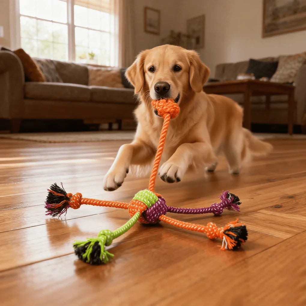 

Christmas Dog Rope Toy, Multi-Leg Knot Chew Toy for Dogs, Festive Interactive Pet Toy for Tug of War & Teeth Cleaning, Xmas Gift