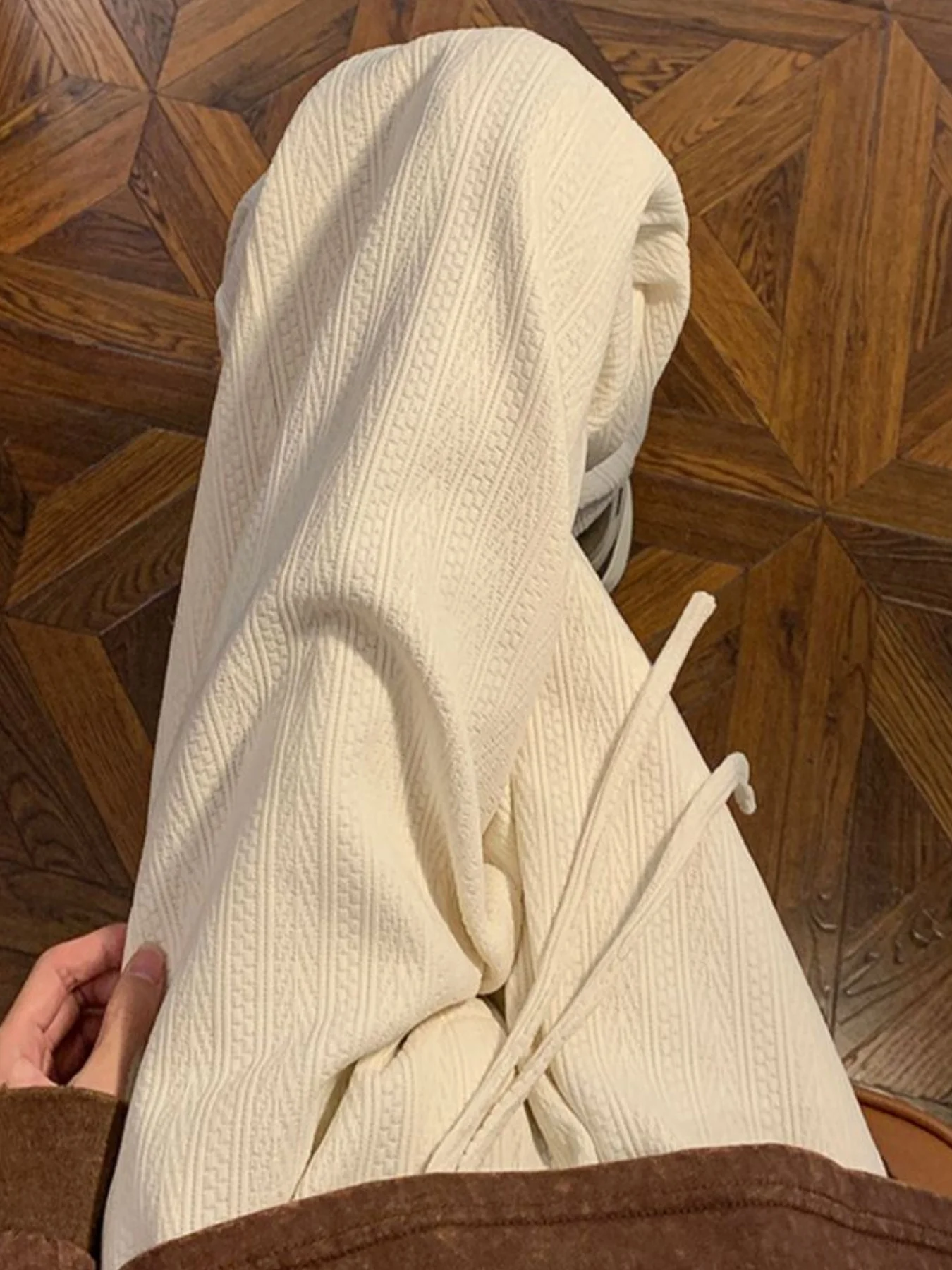 Pantaloni vintage a gamba larga in tinta unita da donna, nuovo stile autunno e inverno, foderati in pile, ispessiti, a vita alta, drappeggiati, casual, larghi, caldi, versatili, rilassati