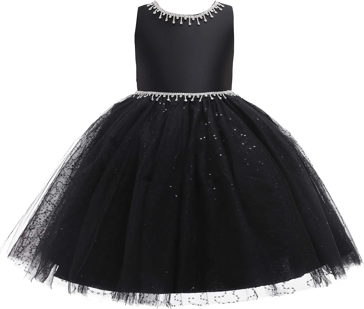 Vestido retrô de flor para meninas, vestido infantil brilhante de chiffon com strass para ocasião formal, festa de aniversário, formatura de dança, vestido de comunhão