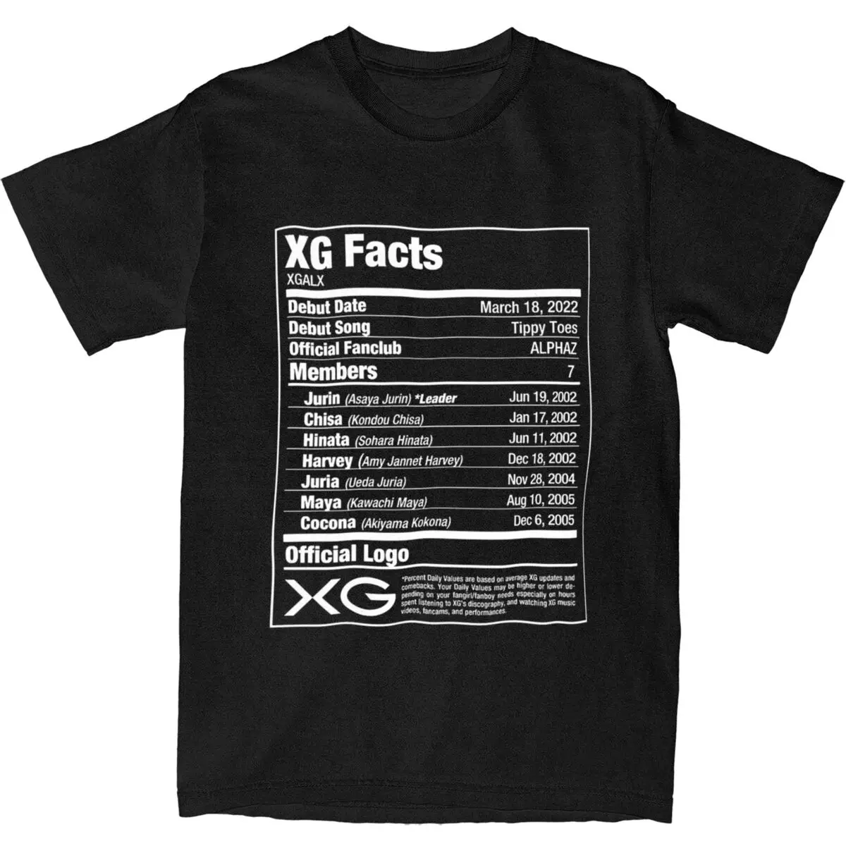 Man T Shirt XG Nutritional Facts Girls Band Xg Woke Up 2024 New Album T Shirts Summer Tee Shirt Cotton Clothes Plus Size 5XL