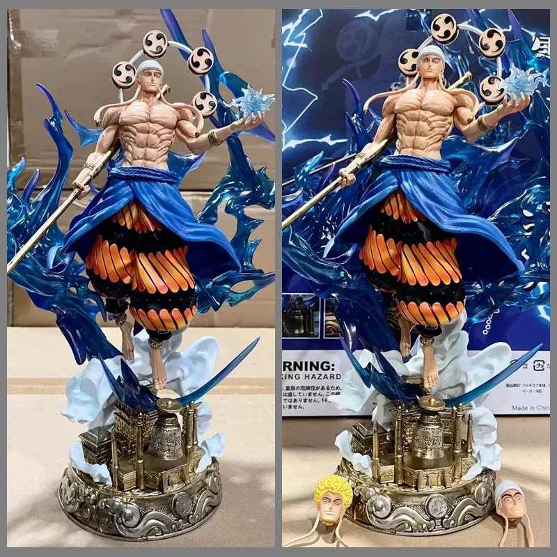 

One Piece Enel Light Up Action Figure - 38cm Thunder God Statue with 3 Interchangeable Heads LED Glow Anime Model