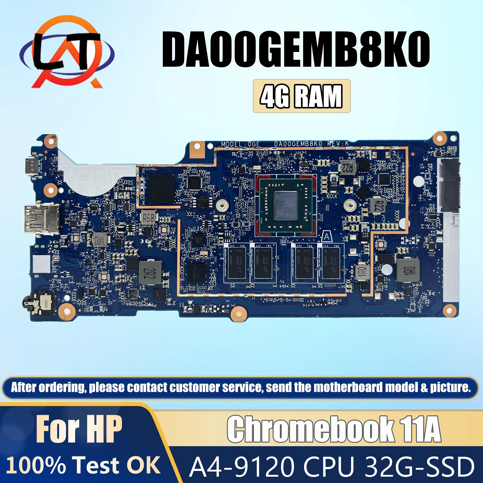 DA00GEMB8K0 HP Chromebook 11A G8 EE 노트북 마더 보드 A4-9120 4G RAM 32G-SSD GM