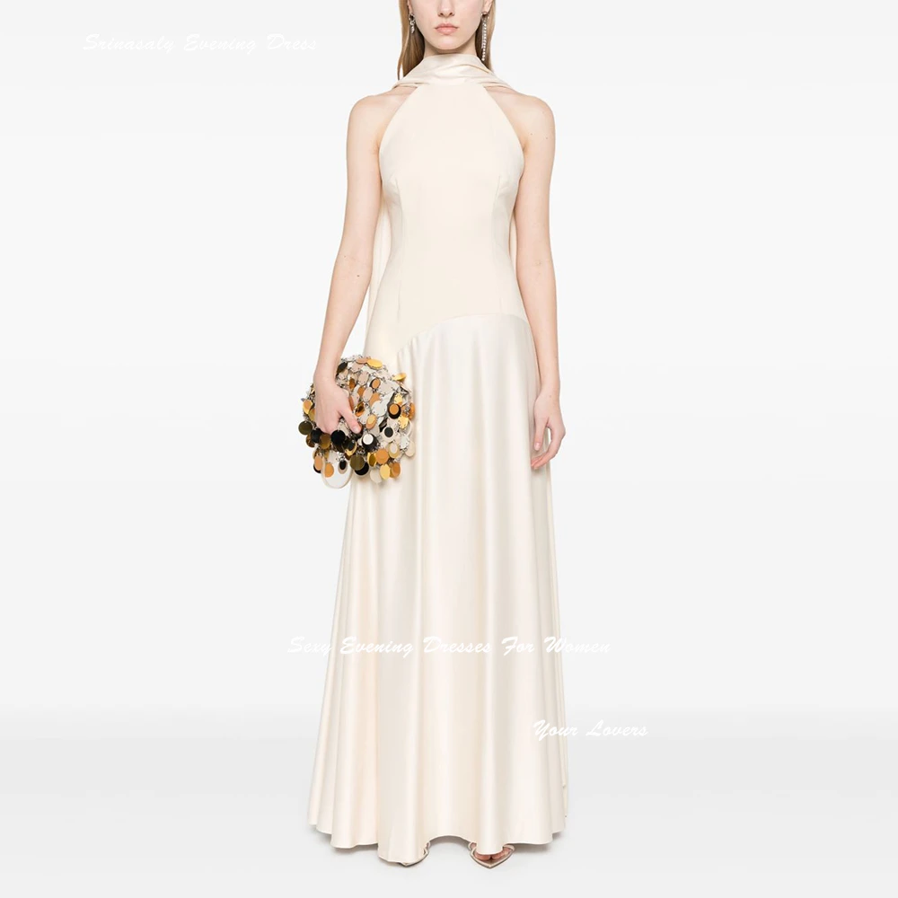 

Halter Customized Cream فساتين سهرة Evening Dresses For Sexy Women Sleeveless Empire Waist Cocktail Party Gowns
