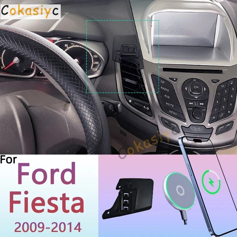 

Для Ford Fiesta 2009-2014: Магнитный держатель для телефона с беспроводной зарядкой 15 Вт, подставка для телефона MagSafe, настраиваемая база