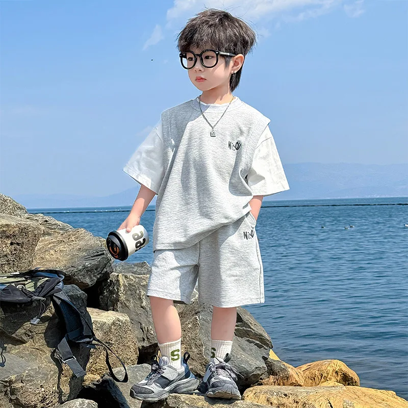 

Baby Boy Clothes Suit Boys Summer Suit 2024 New Children Summer Vacation Two Short-sleeved T-shirts Boys Hipster 2-piece Set