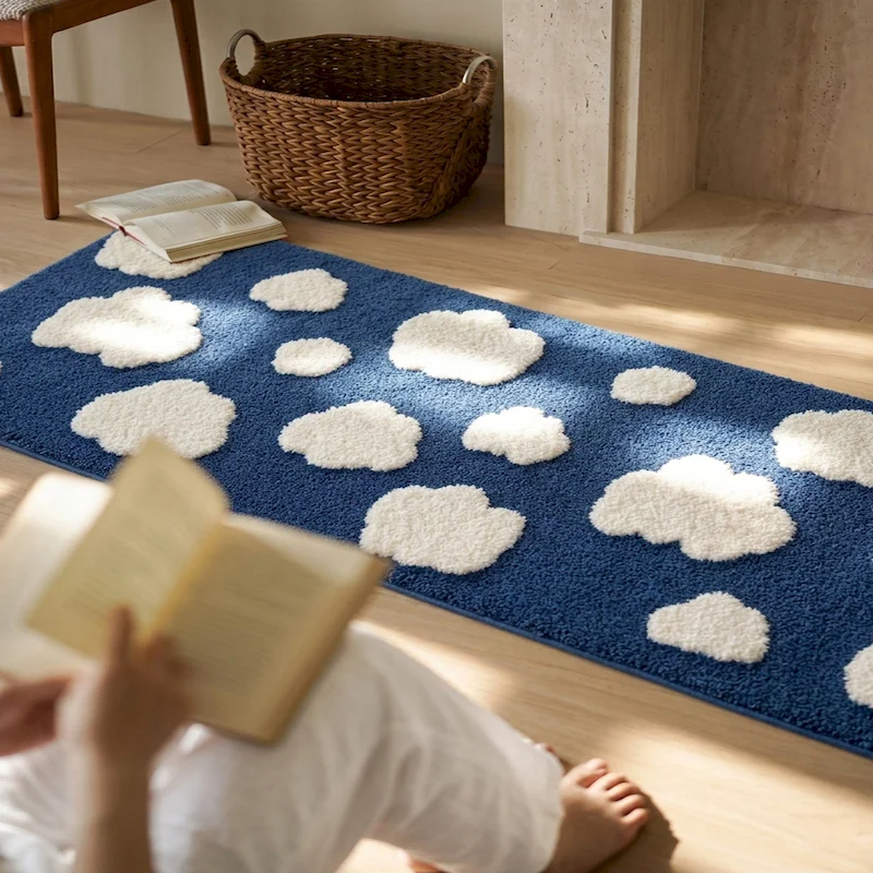 VIKAMA Cloud Pattern Running Carpet Soft Zone Carpet Anti Slip Washable Carpet Bedroom Bedside Corridor Indoor Home Decoration