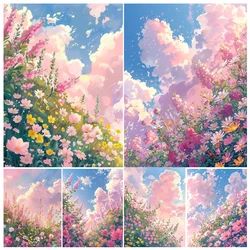 Hand Painting Pink Healing Flower Cloud Landscape Diy Painting By Numbers Kit DIY Artwork Canva Art GiftHome Decoration Gift