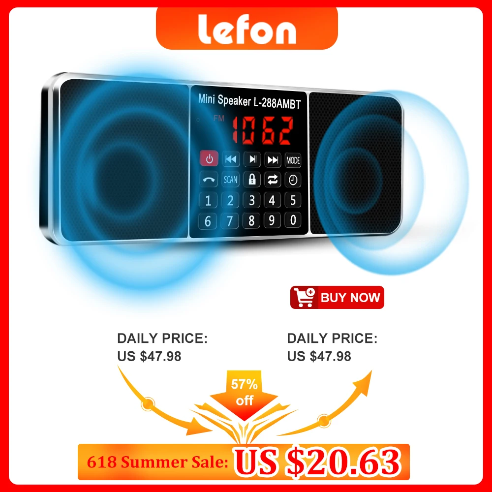 

Цифровой портативный Радиоприемник Lefon, AM, FM-радио, Bluetooth-колонка, стерео MP3-плеер, TF, SD-карта, USB-накопитель, гарнитура, перезаряжаемый динамик s