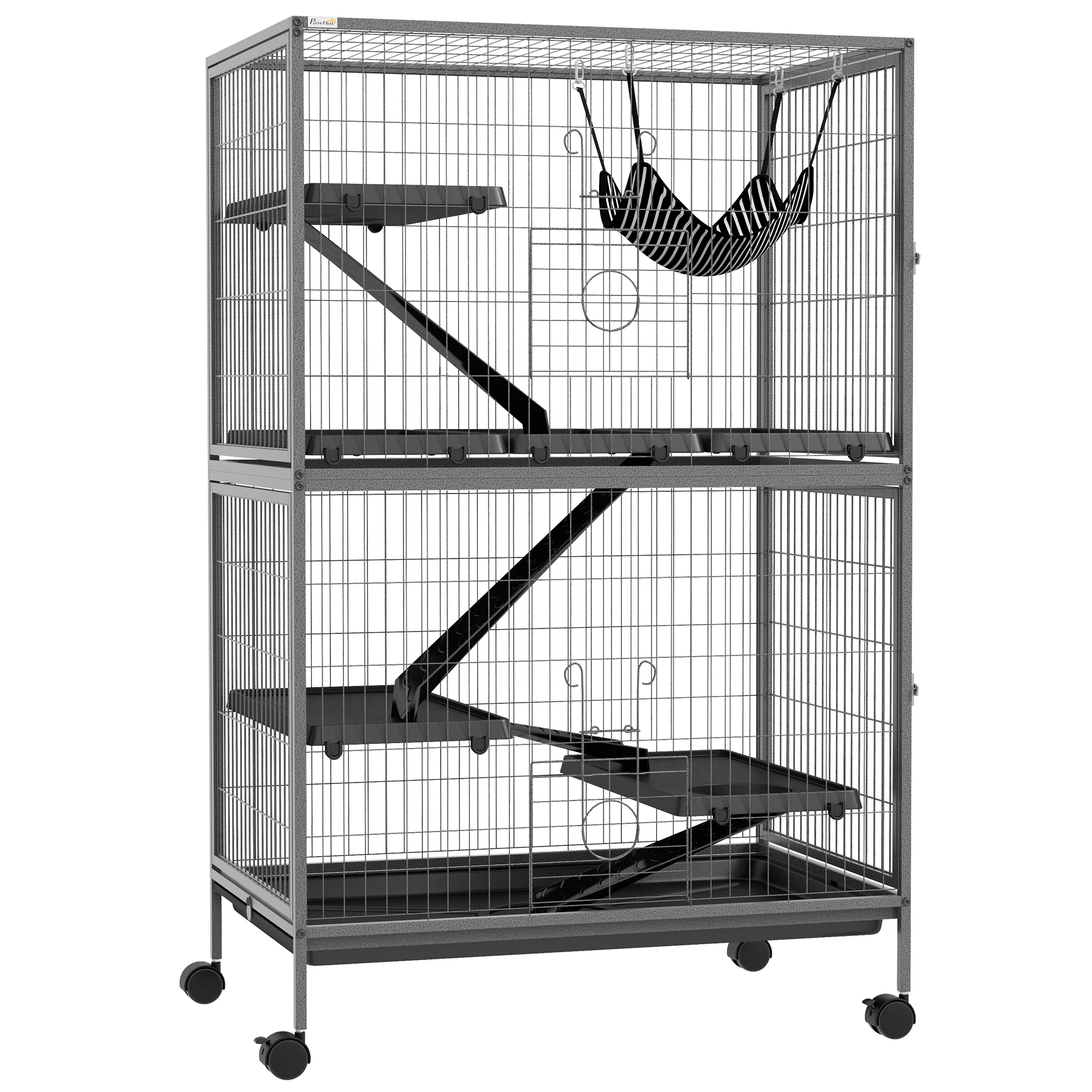 PawHut small animal cage 4 levels with wheels 80x52x128 cm Gray