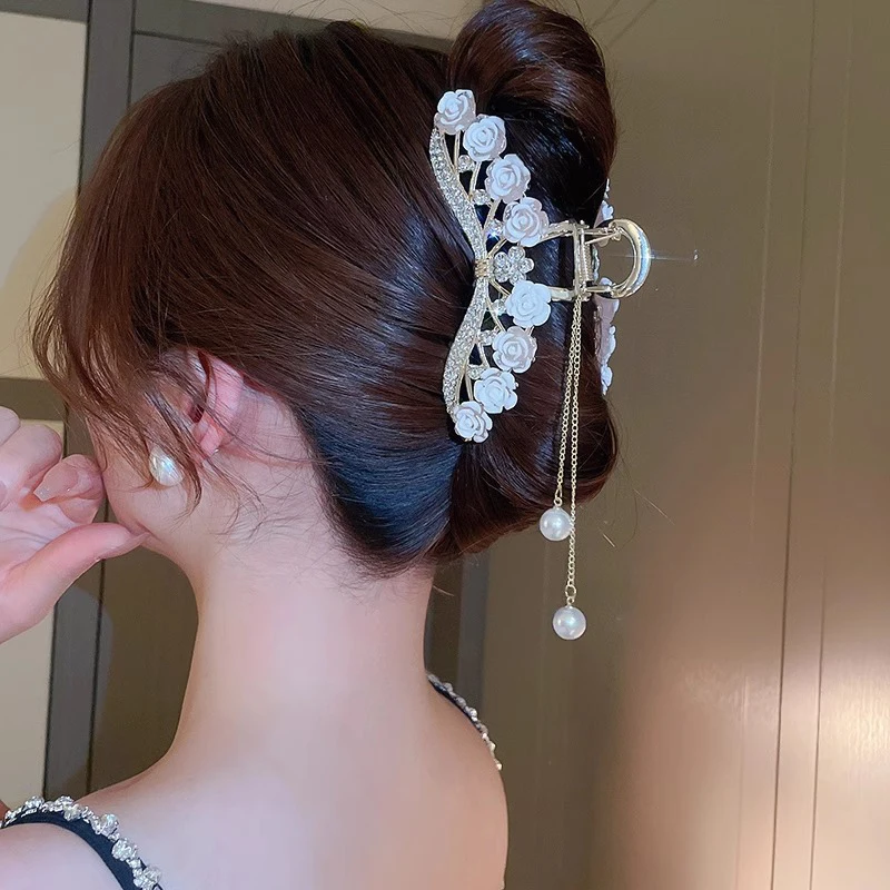 Light Luxury Rhinestone Bell Orchid Tassel Hair Clip Flowers Rose Butterfly Claw Clip Shark Hair Claw Barrette Hair Accessories