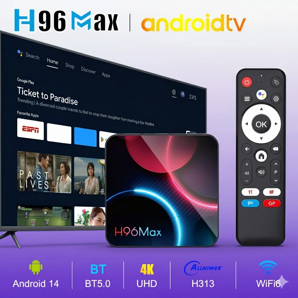 

Newest H96 MAX H313 Smart TV Box Android 14 2GB 8GB 16GB Wifi6 BT 4K HD Google Voice Media Player AV1 Set Top Box