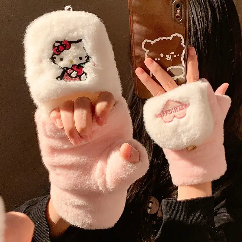 

MINISO Glove Hello Kitty Pochacco Anime Peripheral Fashion Cartoon New Embroidery Cute Flip Gloves Keep Warm Comfortable Glove