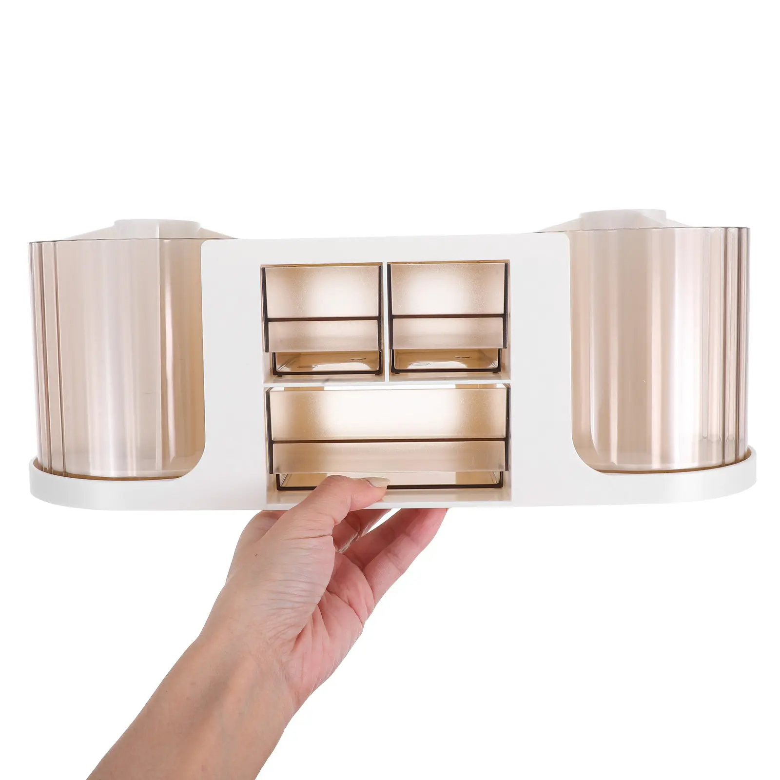 

Transparent Dual Rotating Desk Organizer Smooth Spinning Base for Pens Pencils Art Supplies Office Stationery Holder Plastic