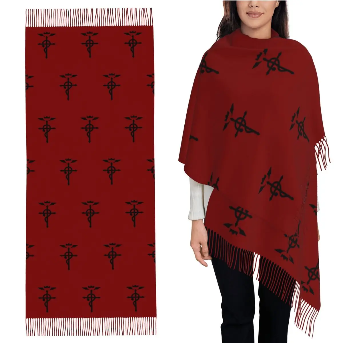 

Fullmetal Alchemist - Flamel Insignia Scarf Tassel Scarves for Women Soft Warm Shawls and Wraps Large Fall Winter Shawl Wrap