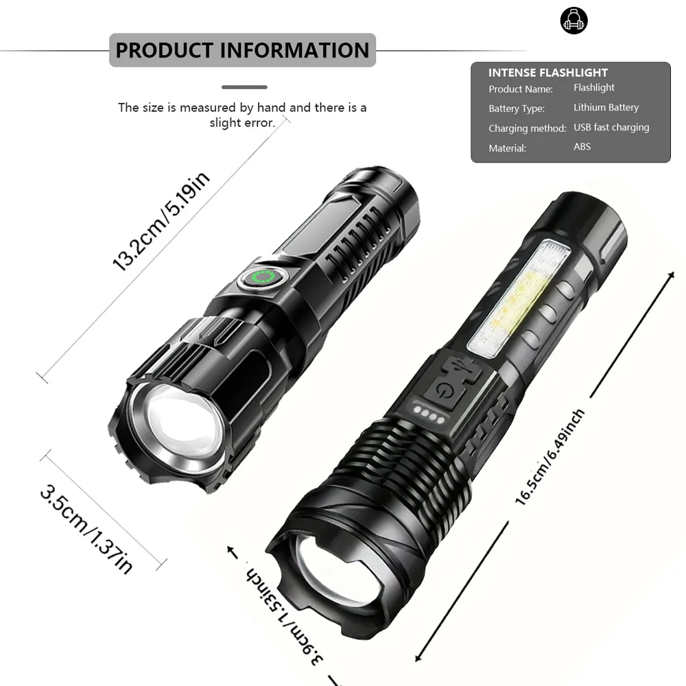 عالية قوة مصابيح كاشفة بلمبات Led 2000LM الشعلة التكتيكية مع عرض ضوء USB شحن التخييم الصيد فانوس التكبير في حالات الطوارئ