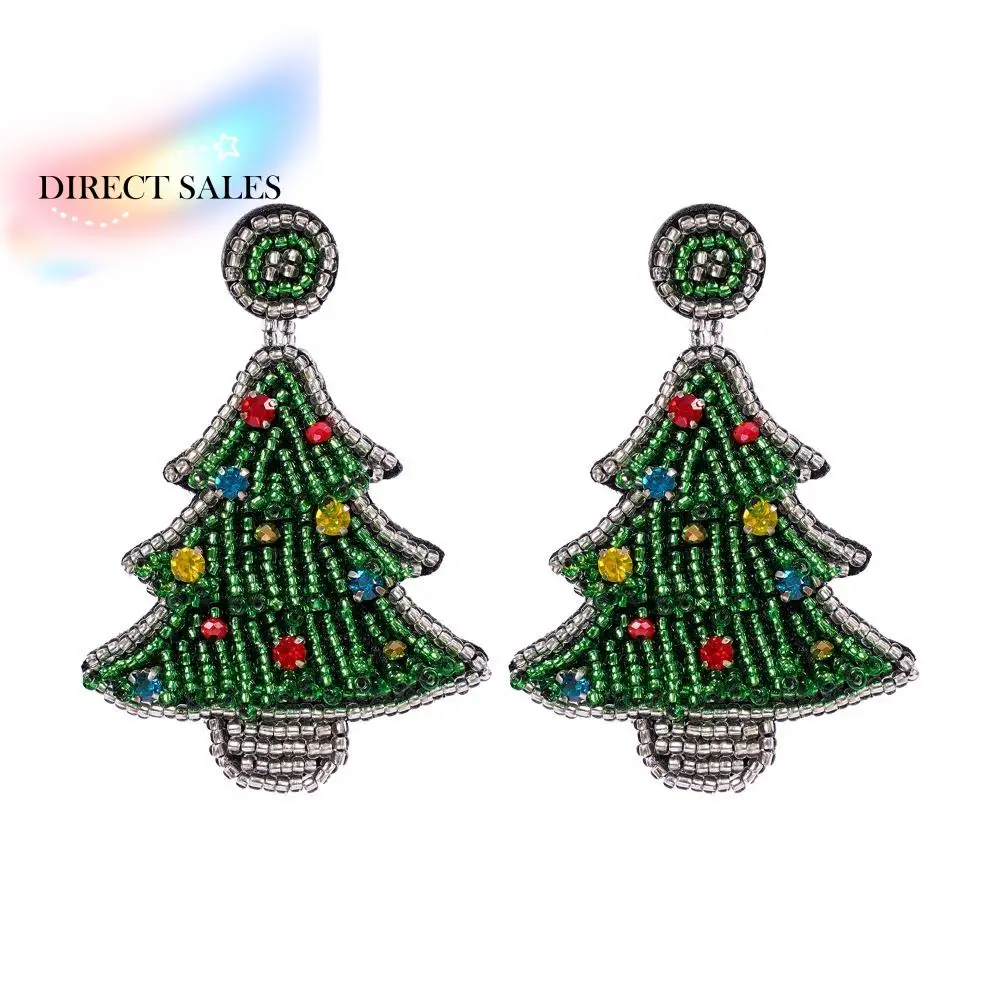 عيد الميلاد عيد ميلاد سعيد أقراط مشرق حجر الراين الأخضر اليدوية مطرز الأذن قطرة البوهيمي مجوهرات شجرة عيد الميلاد وأقراط