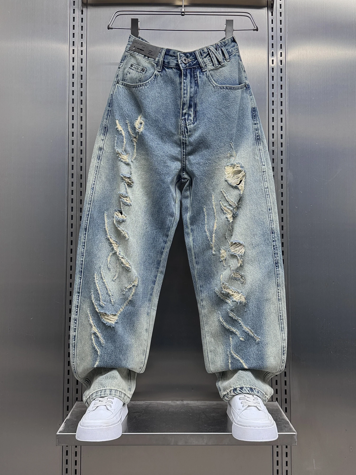 

Мужские джинсы Waed Ripped American High Street: Новинка Весны, Свободные Прямые Брюки, Повседневные Модные Молодежные Джинсы Бренда
