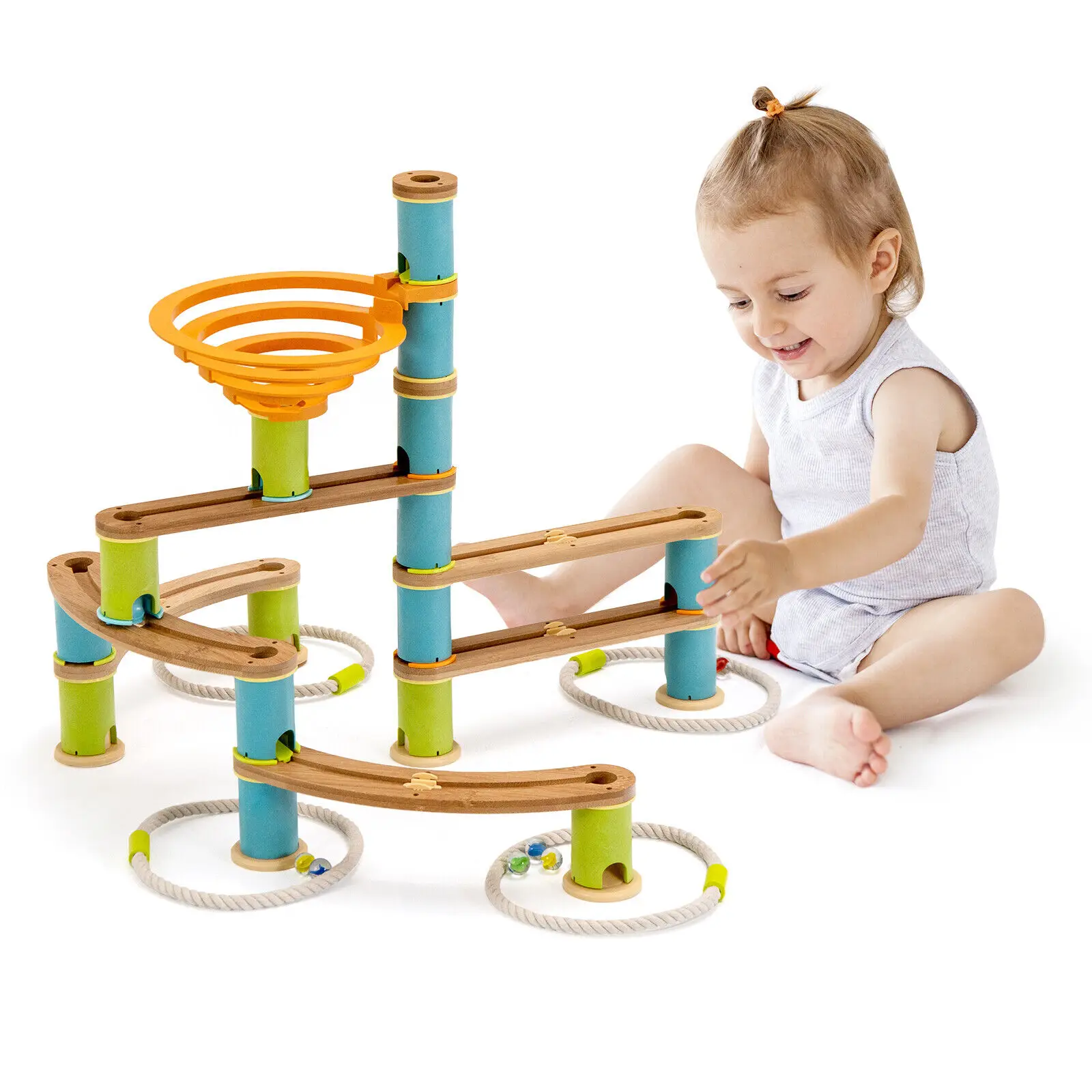 Babyjoy Wooden Marble Run Construction 111PCS STEM Educational Learning Toys for Kid