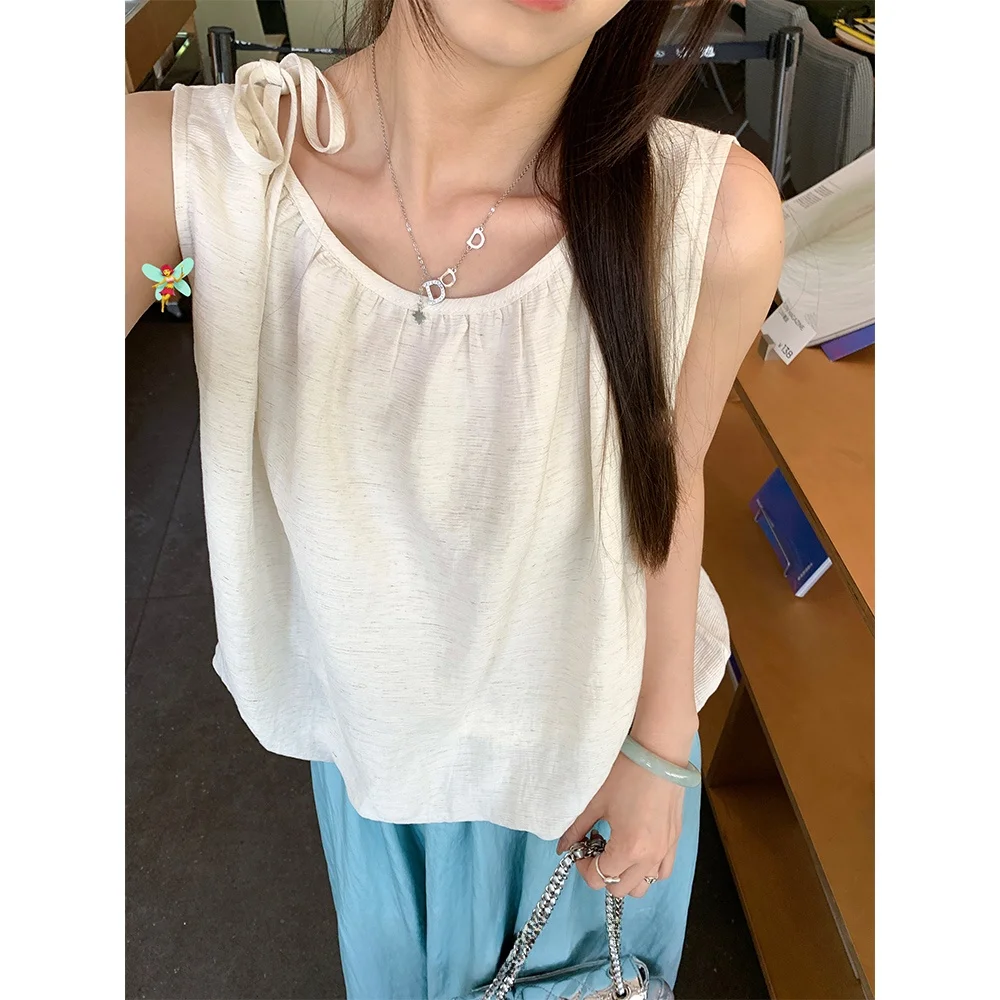 

Текстурированный жилет с поясом Beer Nine Sensation, летний женский модный топ 2024 года с узлом, другие материалы 00%