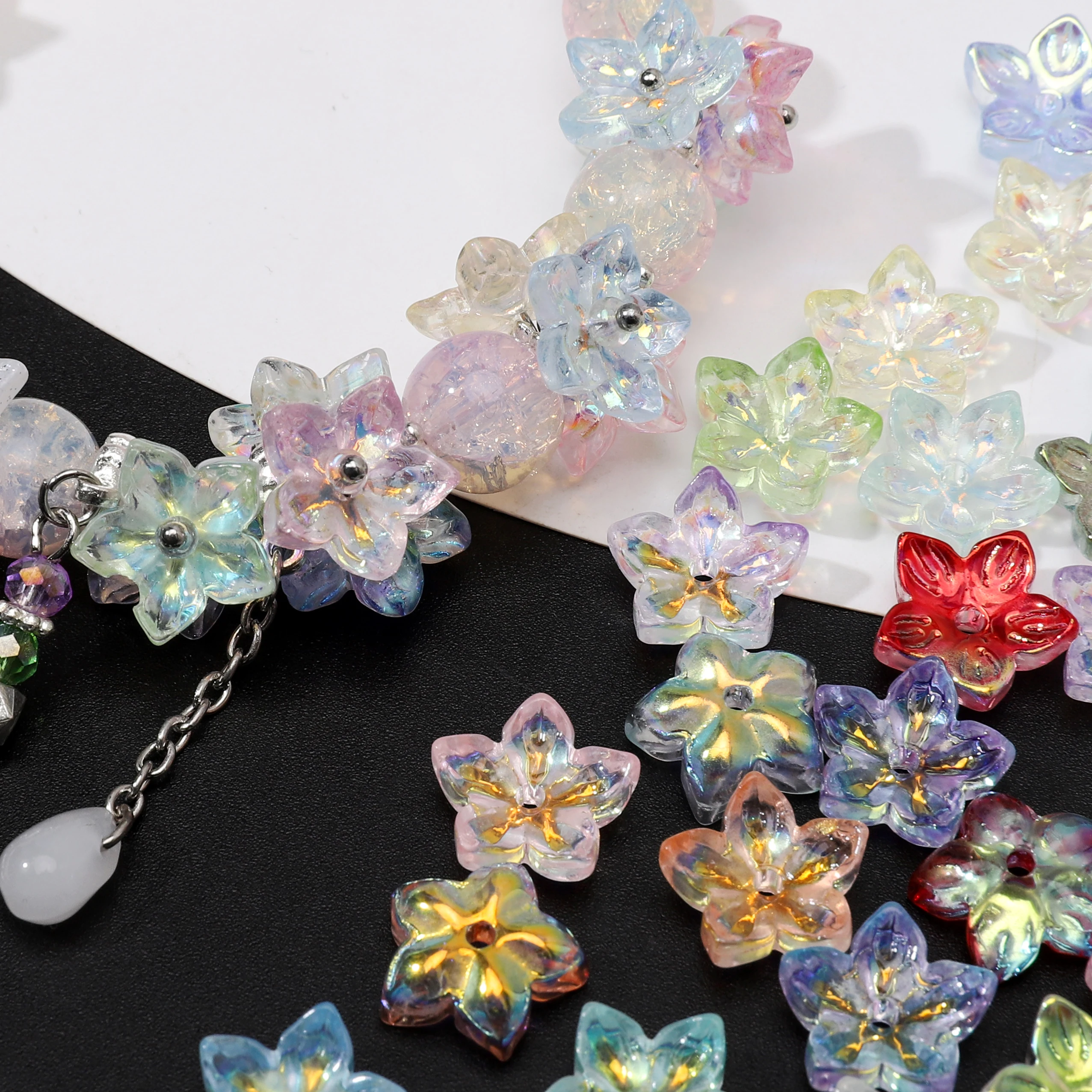 10Pcs/lot 12x12mm Glass Illusion Aurora AB Pentagonal Flower Beads Five-Petaled Flower Beads For Jewelry DIY Making Accessories