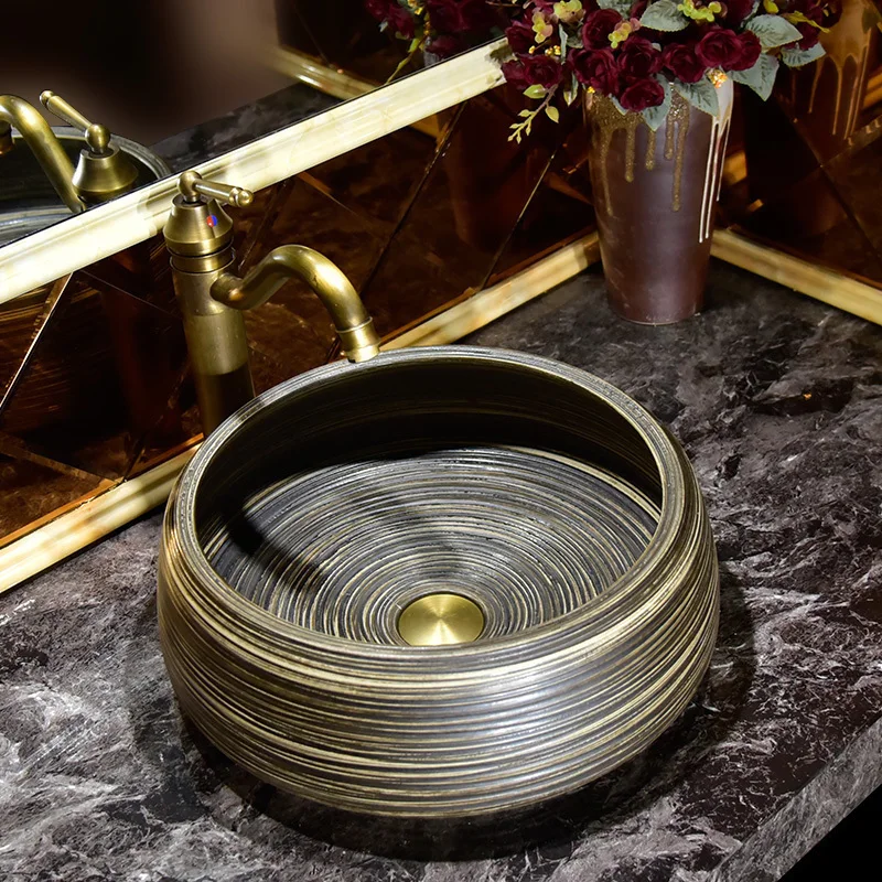 

Ceramic washbasin art basin table basin retro round household bathroom washbasin