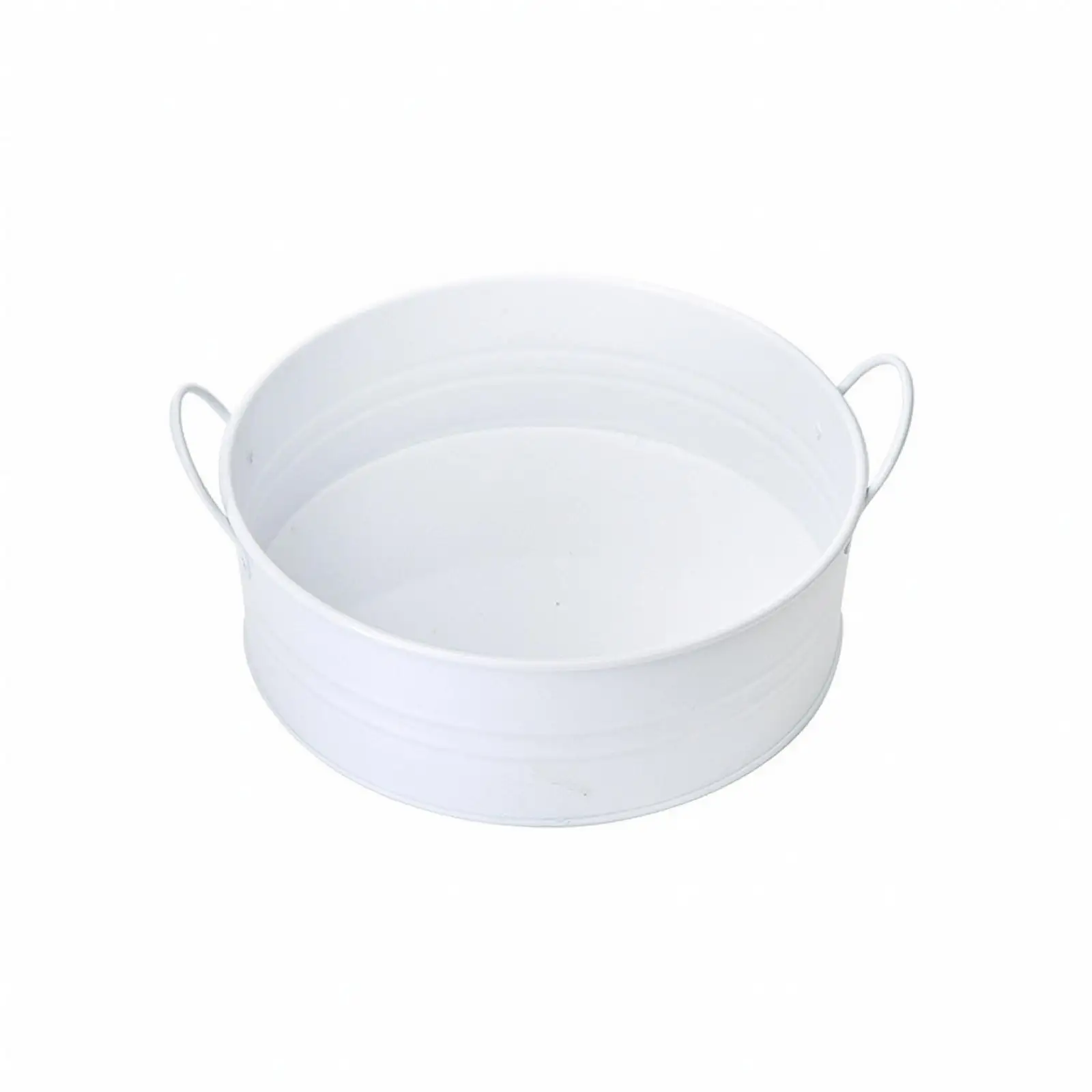 Shallow Tin Basin with Side Handles Low-Profile Round Metal Tub with Loop Handles Lightweight Round Tinplate Basin for Plant