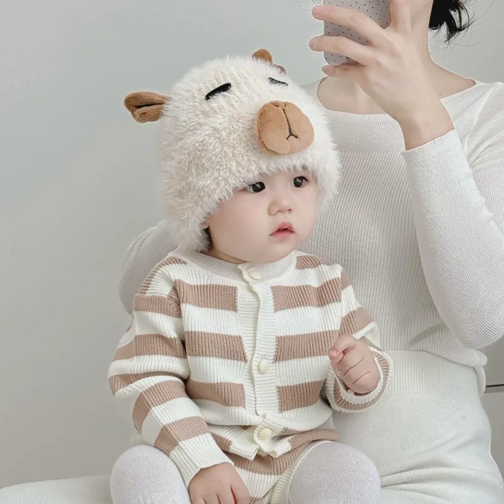 Personality Cartoon Capybara Plush Cap Windproof Soft Parent Child Cap Korean Style Warmer Thickened Brimless Hat Cycling