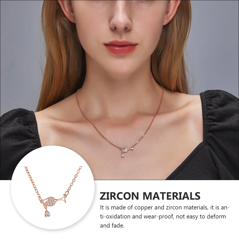 

1pc Red Wine Pendant Necklace Goblet Necklace For Women Goblet Shape Zircon Clavicle Chain -Resistant Jewelry
