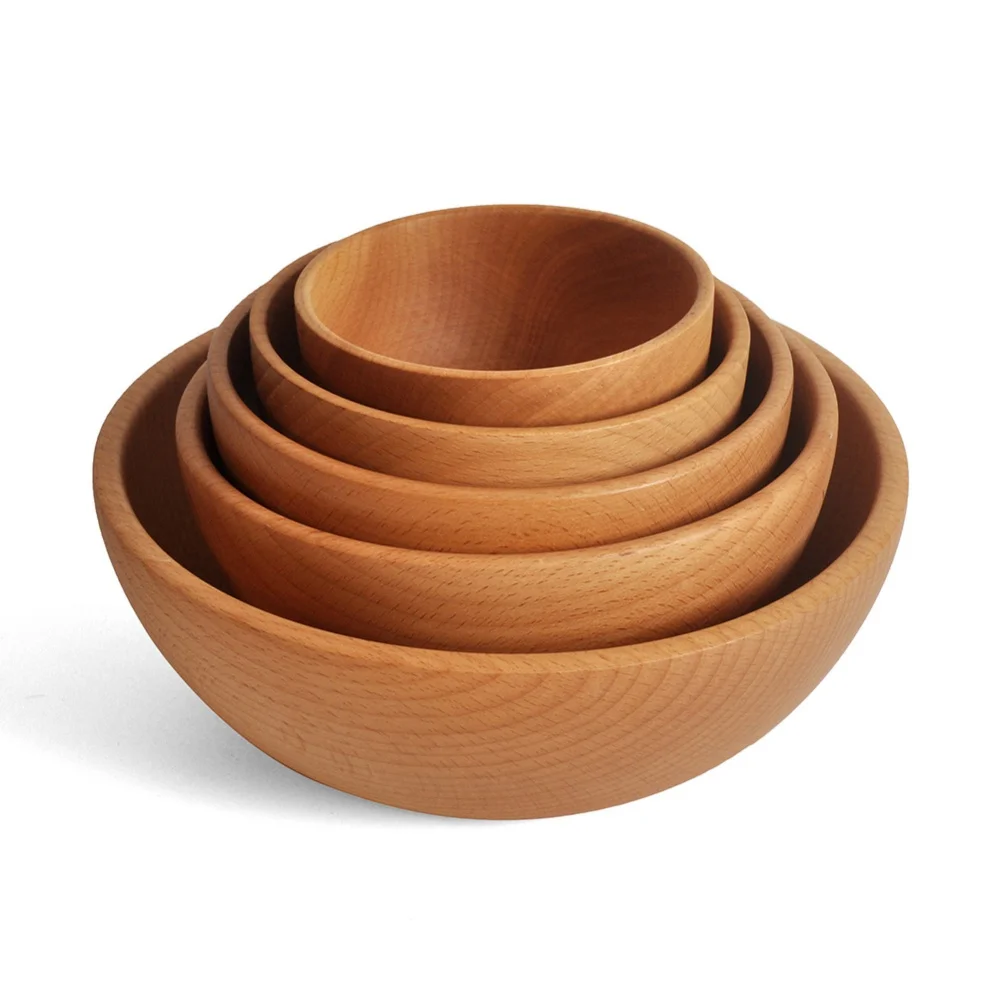 Natural Beech Wood Bowl Food Containers Household Kitchen Wooden Cutlery Basin Fruit Bowl Salad Bowl Storage woodbowl