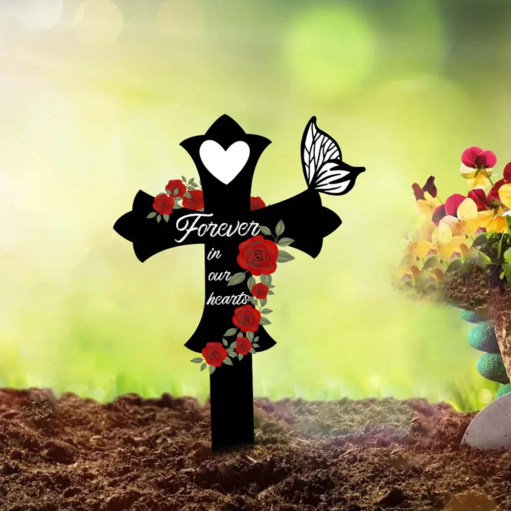 1 قطعة علامة القبر الكلب الأكريليك الأسود الصليب الحب العميق مقاوم للماء Colorfast ديكور الحيوانات الأليفة فقدان حصة للكلاب القطط التذكاري الصليب #4