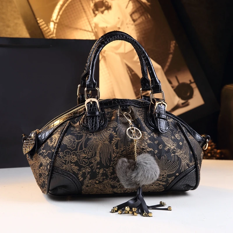 2026 Large Capacity Leather Women Bag  New Crossbody Handbags Tassel Ball Portable Dumpling Bag Embroidery Hobo Retro Mom Bags