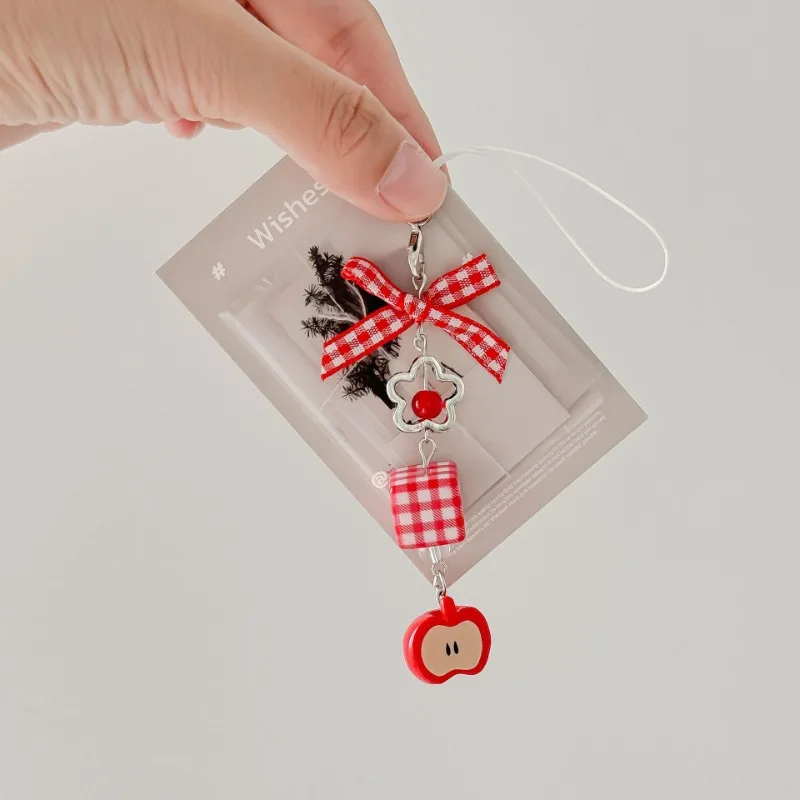 Retro Japanese Cartoon Short Phone Charm for Kids Red Color Bow Apple Strawberry Phone Lanyard Portable Camera Bag Pendant