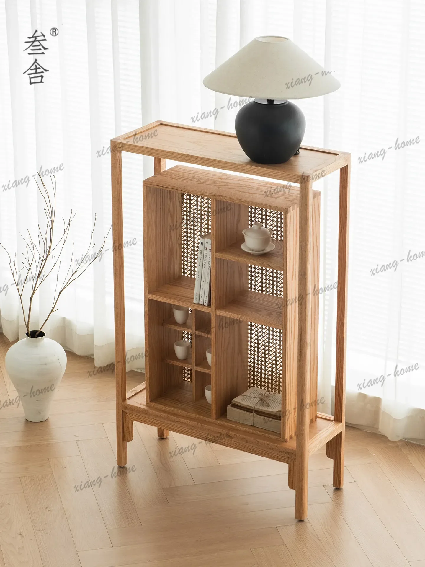 Oak Small Bogu Rack Solid Wood Display Cabinet New Chinese Duobao Ge Log Wind Tea Set Tea Shelf