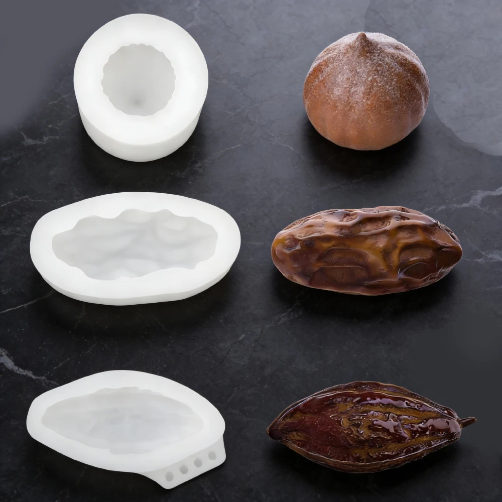 Molde de silicona de grado alimenticio con diseño de cápsula de castaña o dátiles, para pasteles, chocolate y herramientas de repostería de cocina